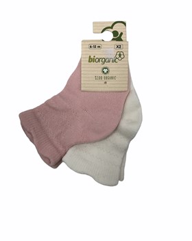 Bibaby Organik Çorap Soket 2li Basic Desenli Pembe - Ekru