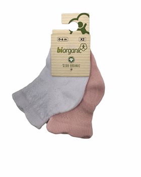 Bibaby Organik Çorap Soket 2li Basic Desenli Pembe - Beyaz