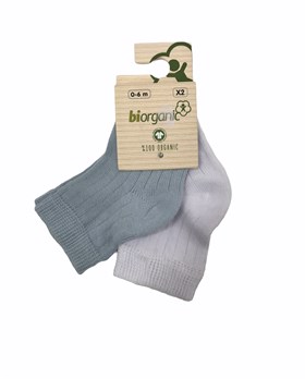 Bibaby Organik Çorap Soket 2li Basic Desenli Mavi - Beyaz