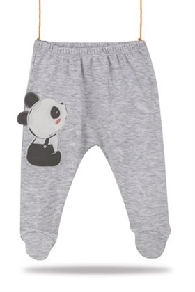 Bibaby Organik Pantolon Patikli Elegant Panda Ekru - Somon
