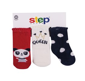 Step Çorap Soket 3lü Simli Queen Panda